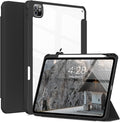 Case for iPad Pro 12.9 Inch (6th/5th/4th/3rd Generation 2022/2021/2020/2018) with Pencil Holder, Clear Transparent Back Shell Slim Stand Shockproof Tablet Cover, Auto Wake/Sleep, Black