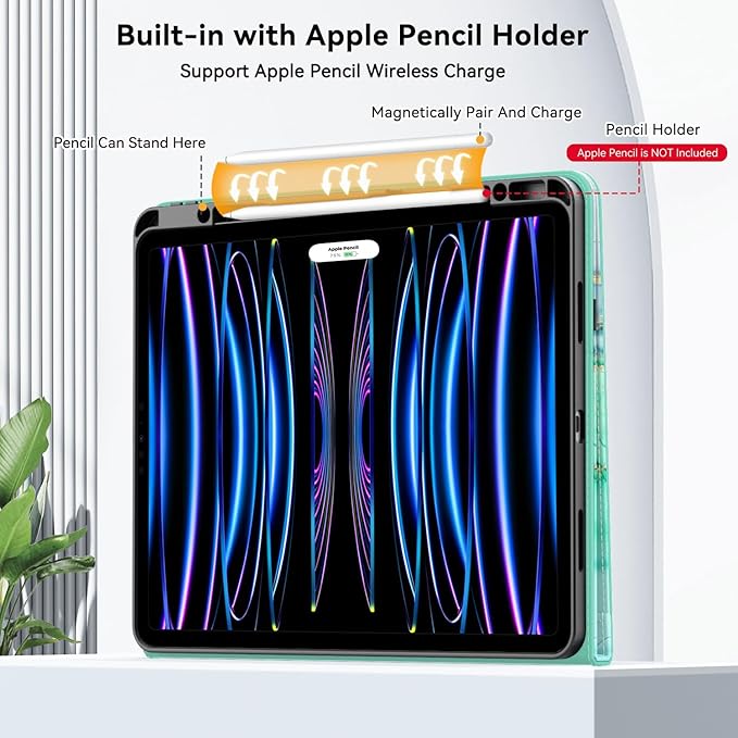 Zonefoker Case for New iPad Pro 12.9 inch 6th/5th/4th/3rd Generation 2022/2021/2020/2018, 12.9'' ipad Pro Leather Folio Protective Cover 6/5/4/3 Gen with Pencil Holder, Auto Wake/Sleep, Marble Green