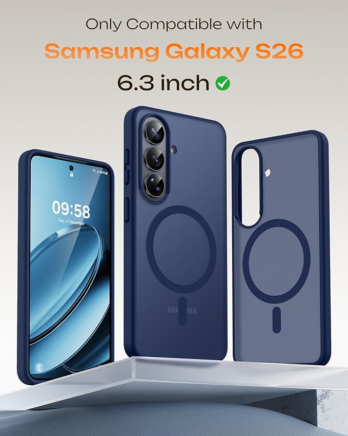 TOCOL for Samsung Galaxy S26 Case, Compatible with Magsafe, Full Camera Protection, Built-in Magnetic Ring, Drop Protection, Translucent Matte Phone Case for S26 6.3 inch (Dark Blue)