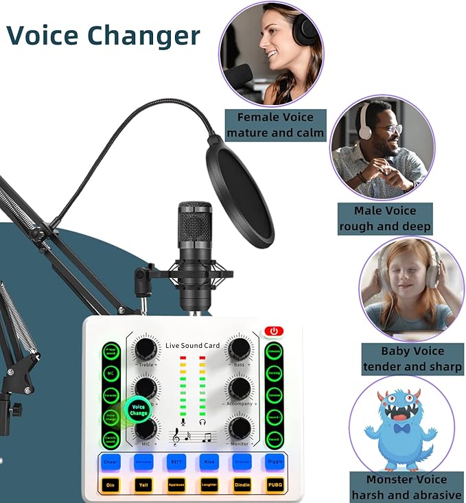 Podcast Equipment Bundle, BM-800 Podcast Microphone Bundle-Voice Changer with Mic Arm-Studio Condenser Microphone for Phone, PC, DJ, Perfect for Video Recording, Streaming Media, Gaming and Singing