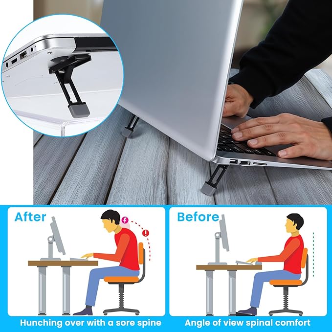Mini Portable Laptop Stand for Desk, Portable Keyboard Riser Three Tilt Angle Adjustable Foldable Invisible Laptop Riser Self-Adhesive Computer Stand Feet for Most Keyboards (Black, 2)