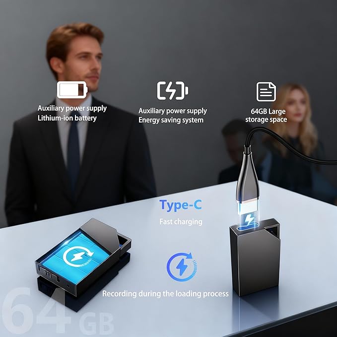 Digital Voice Recorder with 64GB Memory, USB Charging, Voice Activated Recorder, Mini Small Square Voice Recorder Voice Recorder, Meetings, Lectures and Interviews（1 * 0.8 * 0.2）