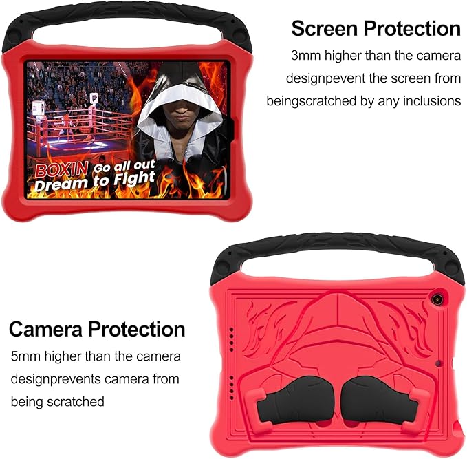 Dteck for iPad Air 3rd Generation and iPad Pro Case 10.5" 2019/2017 Release, Cute Boxing Shockproof Hard Case with Handle/Kickstand/Shoulder Strap, Protective Lightweight Kids-Friendly Cover, Red