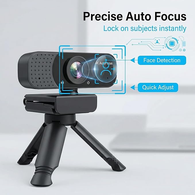 Gohero 4K Webcam with Dual PDAF Autofocus, 2 Noise Reduction Mics, Auto Light Correction, Privacy Cover, 83° FOV, USB-A, for PC, Mac, Laptop, Video Calls Pro Series