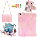 Shiny Case for iPad mini 5/4/3/2/1, Mini 7.9" Handbag Case, Techcircle Iridescent PU Leather Folio Envelope Pocket Stand Cover with Hand Strap+Shoulder Strap+Pencil Holder+Card Slots, Shiny Pink