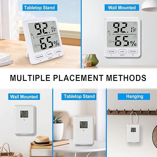 Urageuxy Indoor Outdoor Thermometer Wireless Digital Hygrometer Temperature and Humidity Gauge Monitor with Remote Sensor 4.8 Inches Large Display for Room Greenhouse Garden