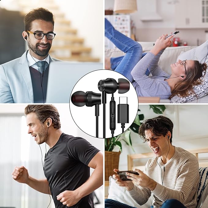 USB C Wired Earbuds for Google/Pixel 10 10a 9 8 8A 7 7A 6A for iPhone 17 17e Air 16 Pro Max 16e 15 Plus Corded Headphones for Apple/Android Type C Earphones for Samsung/Galaxy S26 S25 S24 Ultra Black