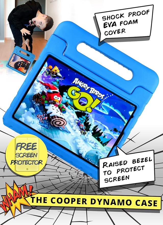 Official Cooper Dynamo for iPad Pro 11 inch Case for Kids 4th/3rd/2nd/1st Generation 2022/2021/2020/2018 | Rugged Foam, Magic Handle, Stand, with Pencil Holder, Eco-Mailer