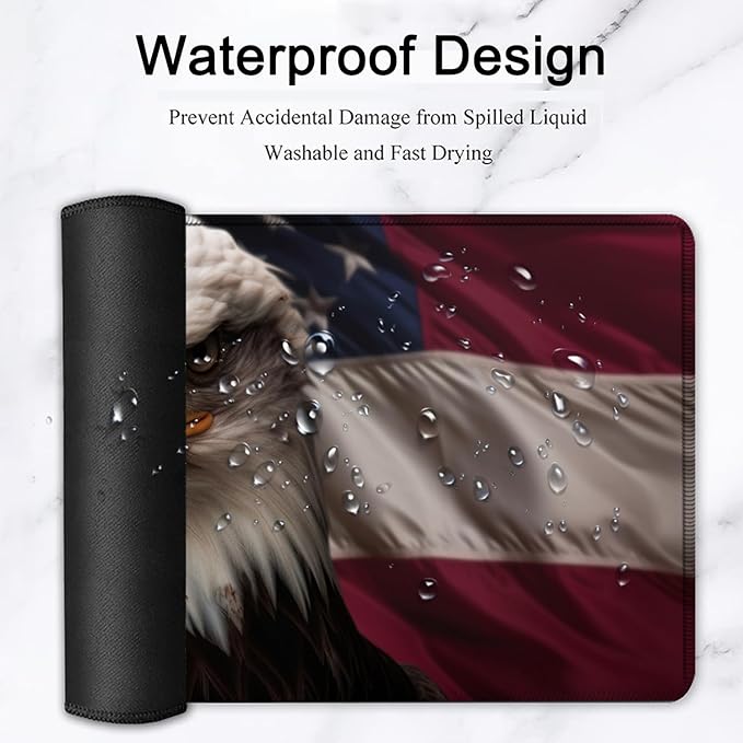 Large Mouse Pad, 31.5 x 11.8in Extended Gaming Mouse Pad with Stitched Edges, XXL Mousepad Protector Non Slip Rubber Base for Office and Home Writing Mat, American Bald Eagle Pattern Black Desk Mat