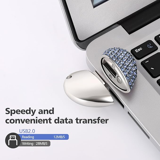 USB 2.0 Flash Drive,Cute Romantic Heart Shape USB Memory Stick,Thumb Drive for Photos, Music, Files Storage (Blue, 32, GB)