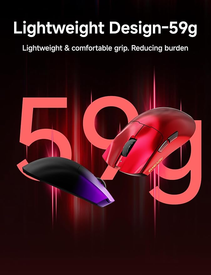 EWEADN S9 Pro Wireless Gaming Mouse, 59g Ergonomic Computer Mouse, 2.4Ghz/Bluetooth/USB-C, 8K Polling Rate, 26000 DPI, PAW3395 Optical Sensor, 250Hrs Battery Life, Programmable for PC/Win/Mac