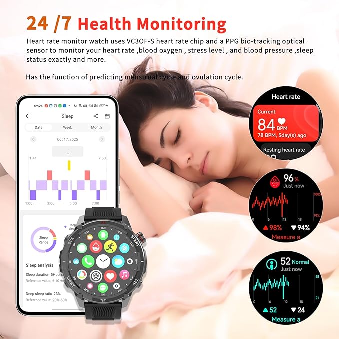 Smart Watch for Men Women, Bluetooth Call, 1.43 Inch Touchscreen Fitness Tracker with Heart Rate, SpO2, Sleep Monitoring, Sports Smartwatch with GPS, Multiple Sport Modes, IP68 Waterproof