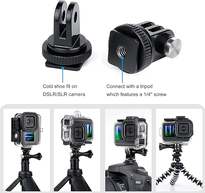 GEPULY 4 Pack Cold Shoe Mount Adapters,1/4" Thread Hole Cold Shoe Bracket,for GoPro Hero 13 12 11 10 9 8 7 6 5 4, Action Cameras DSLR Camera Cage Microphone LED Light Selfie Stick Monopod