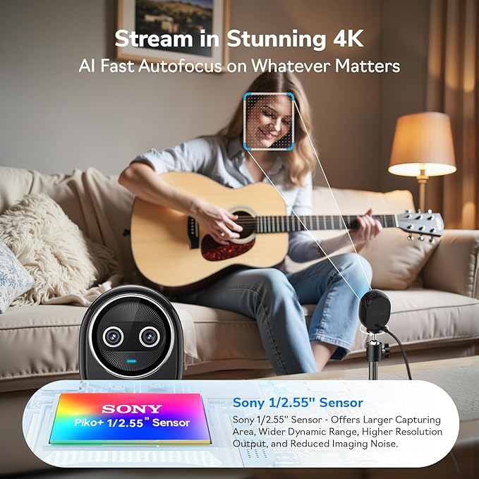 EMEET Piko+ (Piko Plus), World’s 1st Dual-Camera AI-Powered 4K Webcam, 1/2.55'' Sony Sensor, 3 Mics&3 Sound Modes, Panda Magnetic Privacy Cover, USB C-C&C-A, Ideal for Livestreamers