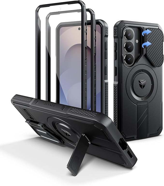 Dexnor for Samsung Galaxy S26 Case with Camera Cover & Adjustable Kickstand & Screen Protector, Compatible with MagSafe, Rugged Shockproof Bumper Cases Magnetic Protective Cover(2026),6.3" Black
