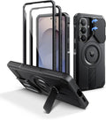 Dexnor for Samsung Galaxy S26 Case with Camera Cover & Adjustable Kickstand & Screen Protector, Compatible with MagSafe, Rugged Shockproof Bumper Cases Magnetic Protective Cover(2026),6.3" Black