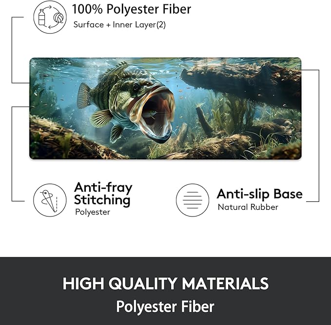Gaming Mouse Pad, Underwater Fishing-Themed Mouse Pad, Desk Mat, Non-Slip Rubber Base MousePads for Computers Laptop Office School Home Accessories Decor 31.5" x 11.8"