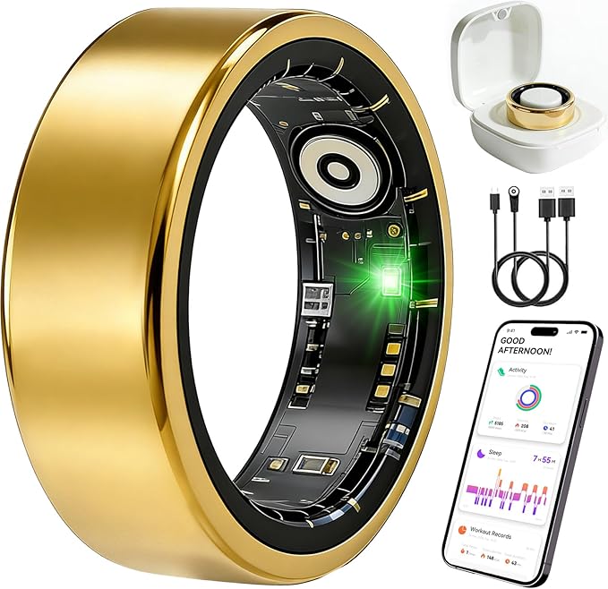 Smart Ring Fitness Tracker for Women and Men, Heart Rate Monitor, Sleep and Stress Monitoring, Menstrual Cycle Tracking, Step Counter, IP68 Waterproof, No Subscription, Compatible with iOS and Android