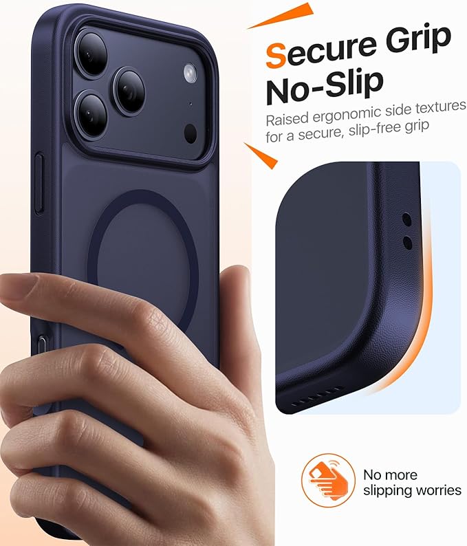Magnetic for iPhone 17 Pro Max Case,[Anti-Slip][Compatible with MagSafe][Military Grade Drop Protection] Shockproof Protective Translucent Phone Case for iPhone 17 Pro Max Case,Titanium Blue