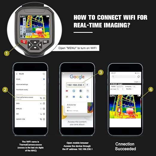 HT-A10 Thermal Imaging Camera - Precision Vision with 256x192 IR Resolution, Enhanced 3.5" Color LCD Screen, WiFi Wireless Connectivity, Versatile 5 Color Palettes, Sleek Handheld Design