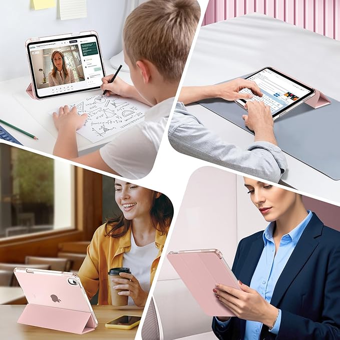 MoKo for iPad Air 11 inch Case (M4/M3/M2) 2026/2025/2024, iPad Air 5th/4th Gen 10.9 inch Case 2022/2020 with Pencil Holder, Slim Trifold Cover with Hard PC Translucent Back Shell,Rose Gold