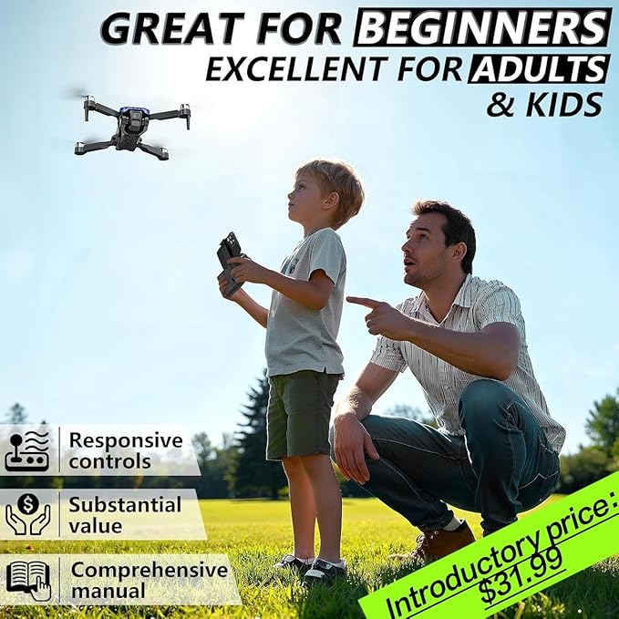 Foldable FPV Drone with 1080P Camera, RC Mini Drone for Kids and Adults, 2 Batteries, Carrying Case, Gesture Control, Altitude Hold, One-Key Launch/Landing, and 3D Flip Function