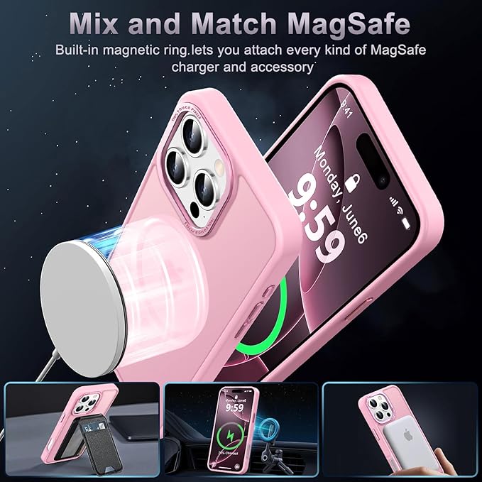 Newfuture Designed for iPhone 16 Pro Case with Magnetic [13 FT Military Drop Protection] [Compatible with Magsafe] Slim Translucent Matte Shockproof with Anti-Fingerprint Phone Case,Chalk Pink