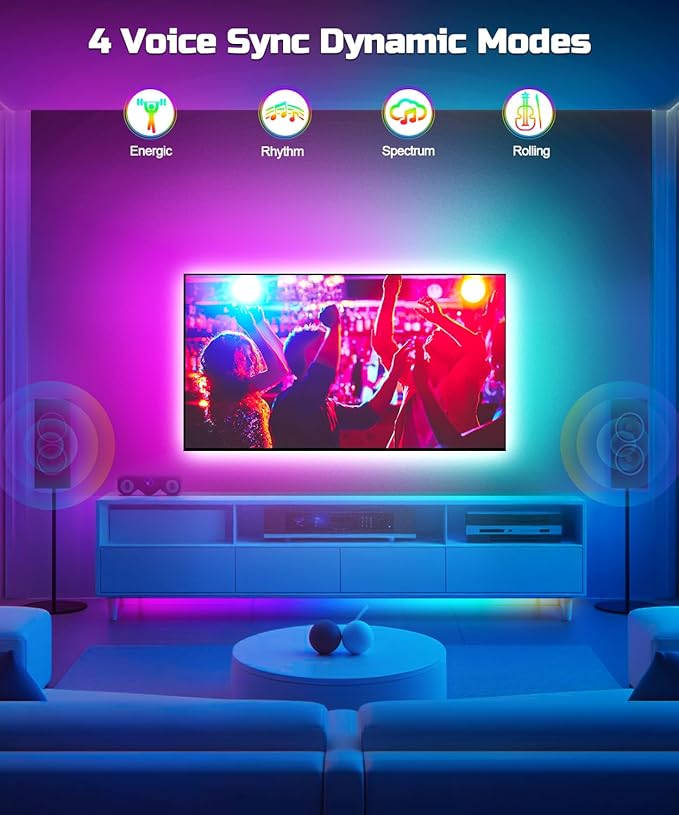 Daymeet TV Led Backlight, 23ft LED Lights for TV Behind for 75-100 inch, RGB Glow USB Led Light Strip for TV Lighting Color Changing Music Sync Bluetooth APP Control for Bedroom HDTV