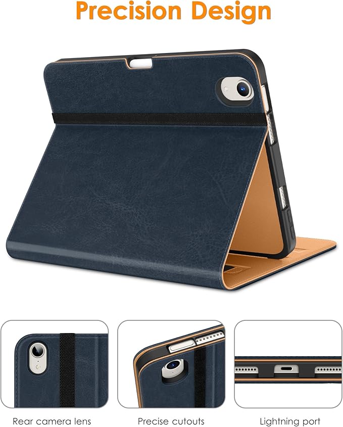 DTTO for iPad mini 7th (A17 Pro) 2024/iPad Mini 6th Generation Case 2021 8.3 Inch, Premium Leather Business Folio Stand Cover for Mini 7/6 with Pencil Holder-Multiple Viewing Angles, Blue