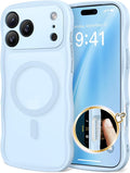 CAPRARO Magnetic for iPhone 17 Pro Case for Women Girls, Upgraded [Full Camera Protection] [Compatible with MagSafe] Cute Wave Translucent Matte Phone Case for iPhone 17 Pro, Light Blue