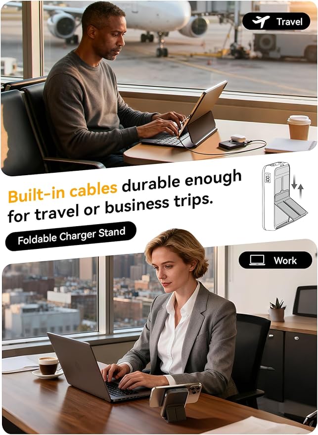 for Magsafe Power Bank, 10000mAh Wireless Portable Charger with Foldable Stand, 20W PD Fast Charging, Travel Essential for Magsafe Battery Pack, Compatible with iPhone 17/16/15/14 Series