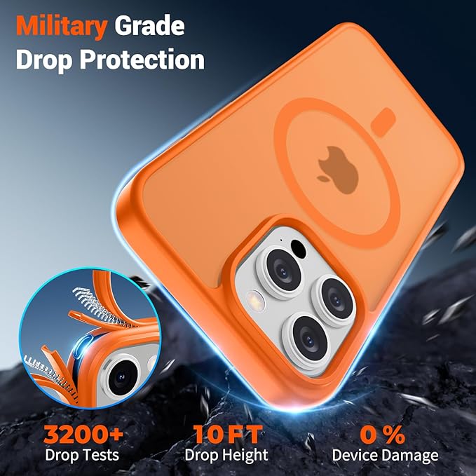 SUPFINE Magnetic for iPhone 15 Pro Case (Compatible with MagSafe) (Military Grade Drop Protection) Translucent Matte Shockproof Phone Cover,Starry Orange