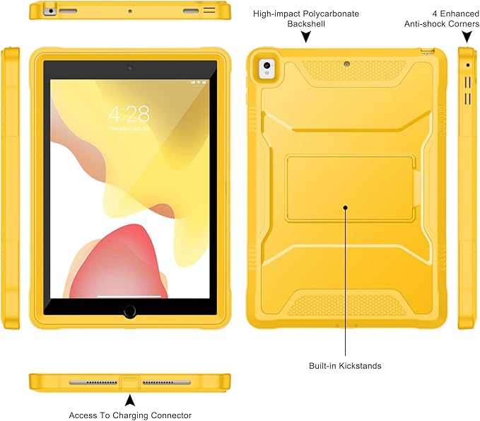 Soke Case for iPad 6th/5th Generation 9.7 Inch 2018/2017,with Built-in Screen Protector and Kickstand, Rugged Full-Body Heavy Duty Protective Cover for Apple iPad Air 2 /Pro 9.7 - Yellow
