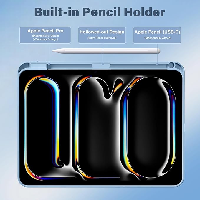 Akkerds for iPad Pro 11 Inch Case (M5/M4) 2025/2024 6th/5th Generation with Pencil Holder, for iPad Pro Case 11 Inch with Trifold Stand Protective Cover/Soft TPU Back, Auto Wake/Sleep, Sky Blue