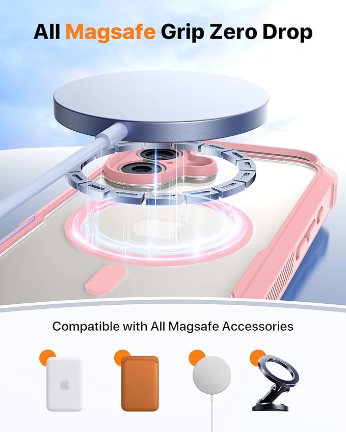 Diaclara Magnetic Designed for iPhone 17 Case Full Body Bumper,[Compatible with MagSafe] Military Drop Proof Cover with Built-in Touch Sensitive Anti-Scratch Screen Protector,Pink