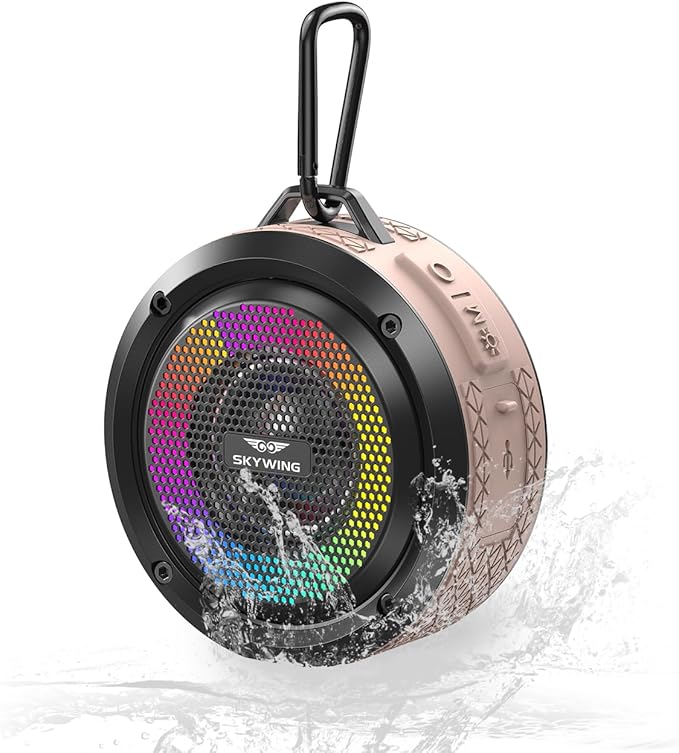 Shower Speaker, Certified IPX7 Waterproof, Mini Bluetooth Wireless Small Speaker with Lights, Suction Cup and Mic for Bathroom, Crystal Sound&Bass,12H Playtime, Ideal Electronic Gift(Pink)