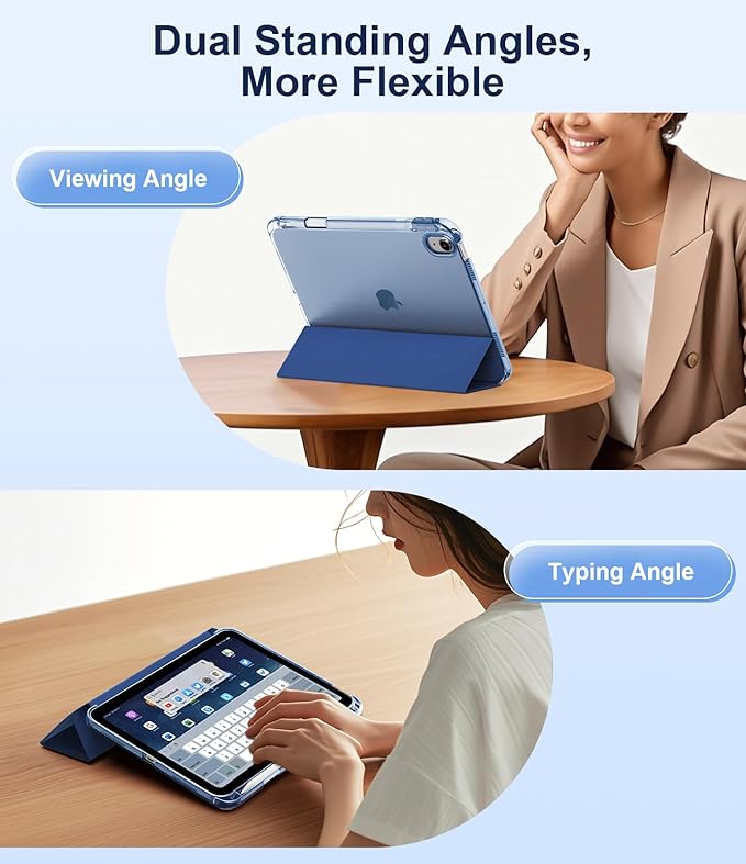 TiMOVO Case for iPad Air 11 Inch M4 2026/M3 2025/M2 2024, iPad Air 5th Generation 2022/4th Gen 2020 10.9 Inch with Pencil Holder, Stand Cover with Translucent Back, Auto Wake/Sleep, Navy Blue