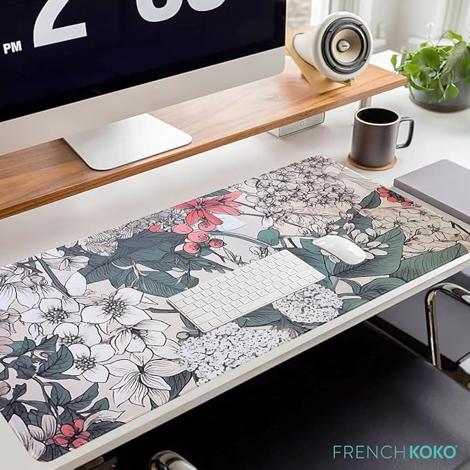 French KOKO Large Desk Mat 36" x 16.5" – Botanical Floral Mouse Pad for Keyboard & Mouse – Non-Slip Waterproof Desk Protector Aesthetic Office Pad for Women