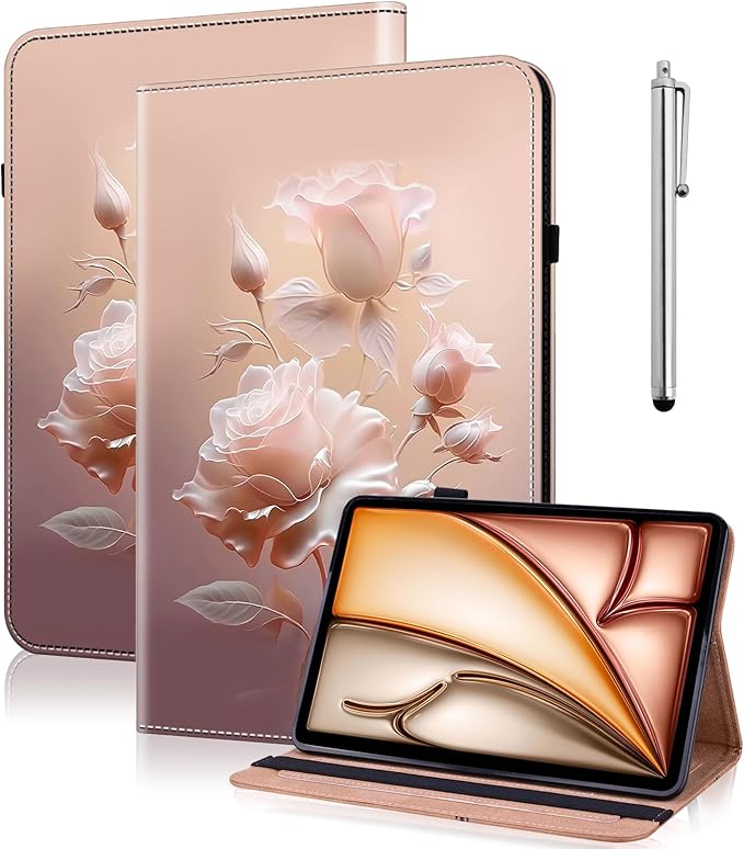 Case for iPad 11th Generation 11 Inch 2025 (A16)/ iPad 10th Generation 10.9 Inch 2022 Case,Slim Stand Smart PU Leather Protective Cover - Ceramic Roses