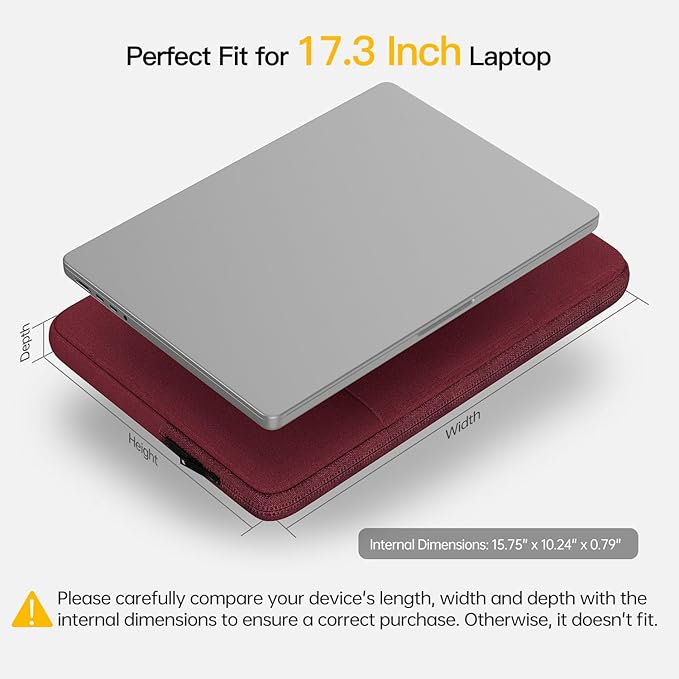 Laptop Sleeve Case 17 inch, Padded Shockproof Protective Carrying Bag for HP 17.3 Laptop/Pavilion 17/ Envy 17, 17.3-in Water-Resistant Computer Bag Cover with Accessory Pocket -Wine Red