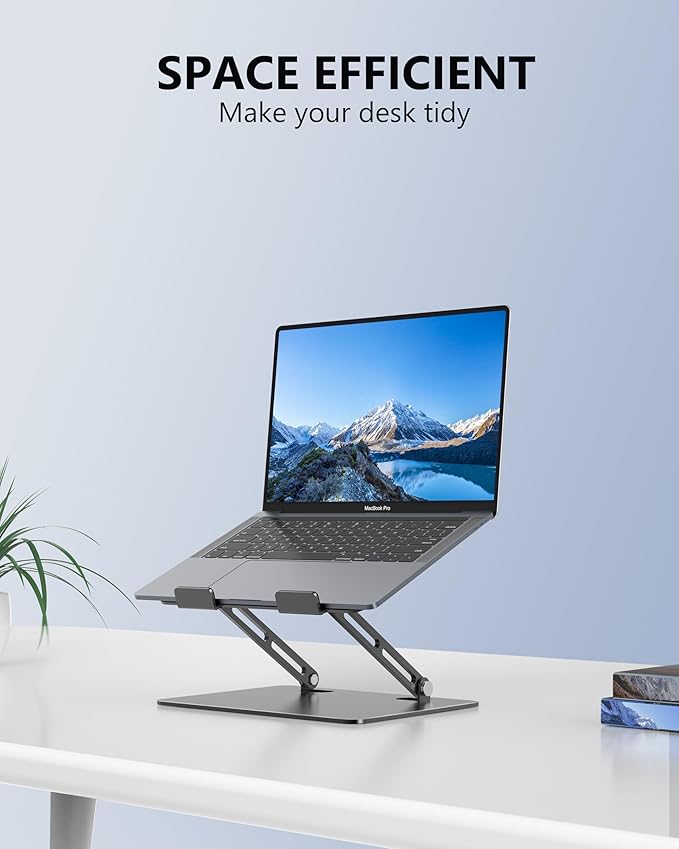 JCZT Aluminum Laptop Stand, Laptop Stand for Desk, Adjustable Height Ergonomic Computer Stands Compatible with MacBook Air, Pro, Dell, HP, Lenovo More, All 10-16'' Notebooks Laptops, Classic Grey