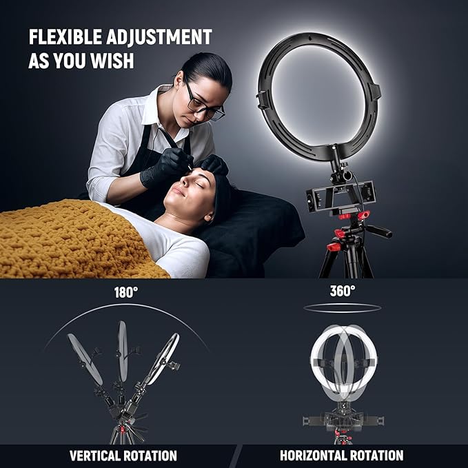NEEWER Basics 10" Selfie Ring Light with Tripod Stand/3 Phone Holders Compatible with iPhone/3 Cold Shoes/Remote, LED Ringlight Lighting for YouTube TikTok Vlog Video Recording Makeup Streaming, R11