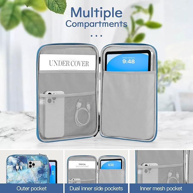 Dadanism 9-11" Tablet Sleeve Bag Carrying Case for iPad (A16) 11th Gen 11", iPad 10th Gen 10.9" Air 5/4, iPad Air M4/Pro 11", iPad 9/8/7th, Galaxy Tab A11+ Plus 11", Remarkable 2 10.3", Marble Blue