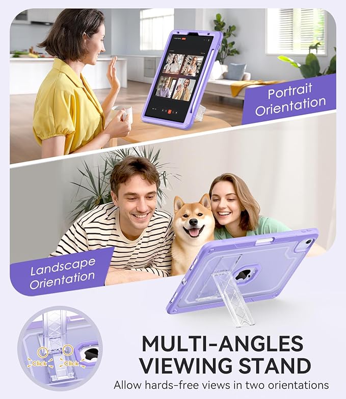 ZoneFoker Case for iPad Air 5th/ 4th Generation Case (2022/2020) 10.9'', for iPad Pro 11 Inch (4th/3rd/2nd/1st Gen), Hard Sturdy Slim Cover for iPad Air 5 4 th with Pencil Holder/Stand, Purple
