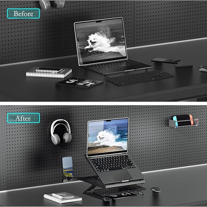 OImaster Laptop Stand for Desk, Muti-Angle Adjustable Portable Foldable with Heat-Vent, Ergonomic Laptop Stand Riser Compatible with MacBook, Air, Pro, Surface Laptop (9-15.6 inches) (Black)
