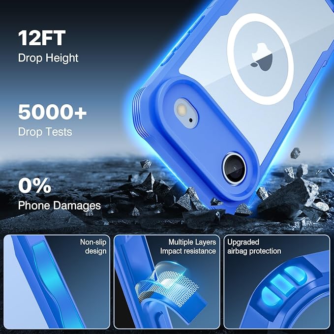 CENHUFO Magnetic Privacy for iPhone 17 Air Case [Compatible with Magsafe] Full Body Phone Case Built-in 9H Tempered Glass Privacy Screen Protector, Camera Protection Shockproof Bumper Cover -Blue
