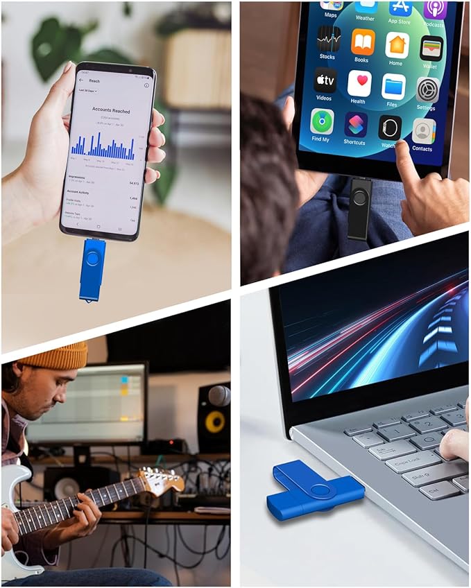 AreTop 32GB USB C Flash Drive 2 in 1 OTG USB 2.0 + Type C Memory Stick with Keychain Dual Type-C Thumb Drive Photo Stick Jump Drive for Android Smartphones, Computer, Tablet, PC, 2 Pack (Black, Blue)