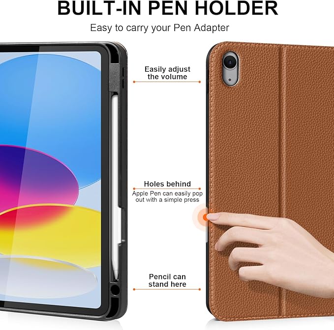 Case for iPad 11th/10th Gen 11"/10.9 Inch (2026-2022) with Pencil Holder, Smart Leather Cover with Buckle, Protective, Auto Wake/Sleep, Adjustable Stand, Multiple View Angles, Brown