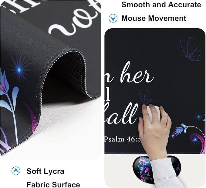 Keyboard Wrist Rest + Mouse Pad with Wrist Support + Desk Mat + Coaster 4 in 1 Set,Desk Matt for Desktop,Cute Large Gaming Ergonomic Mousepad for Computer Laptop Office Home Decor-Purple Butterfly