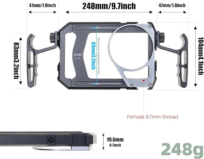 FocusFoto Universal Phone Cage with 67mm Filter Adapter, Aluminum Smartphone Video Rig Kit with Dual Handles, Handheld Filmmaking Vlogging Case Stabilizer for Videomaker